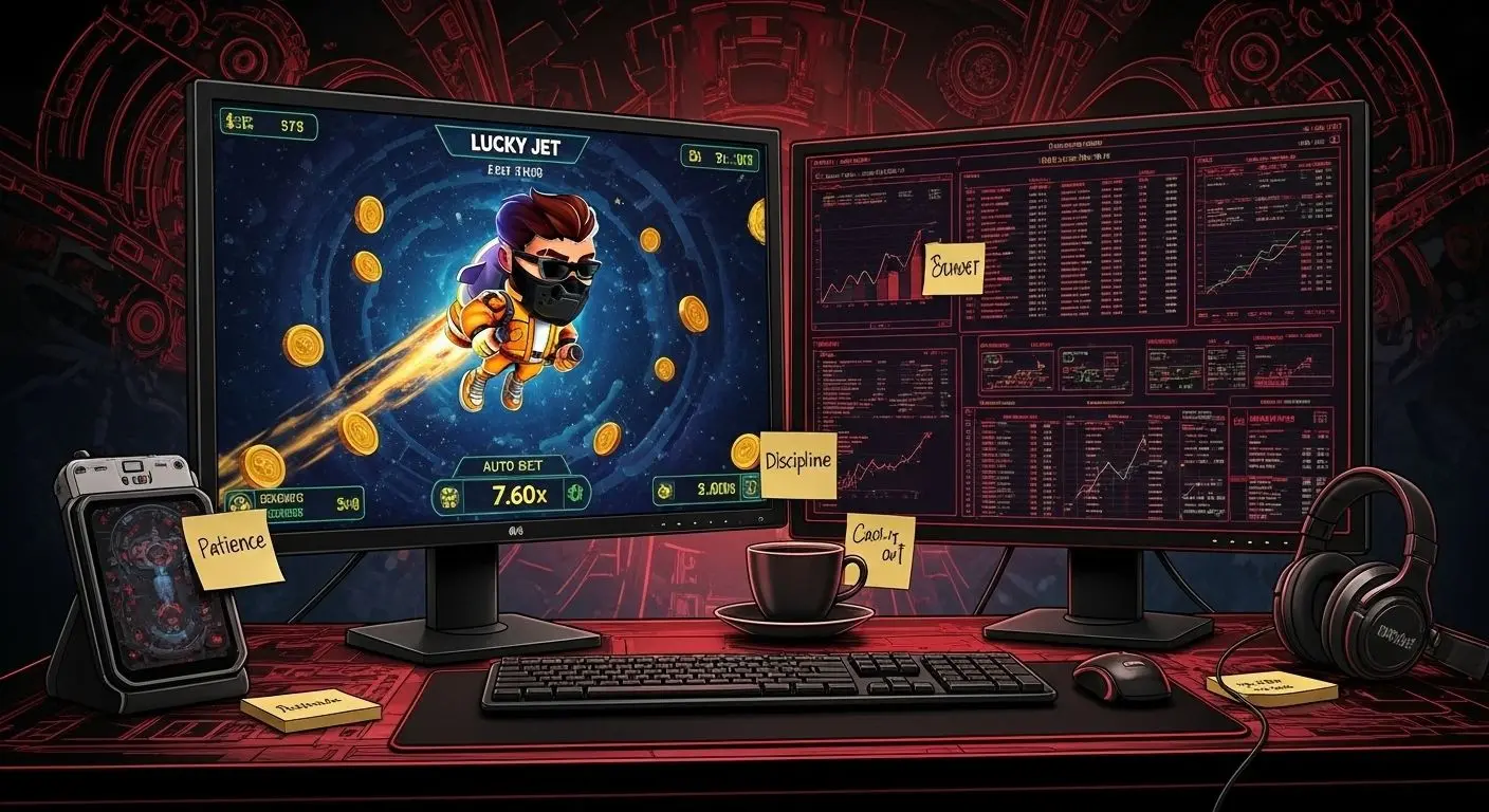 Lucky Jet o'yini va strategiya yozuvlari bilan o'yinchi ish stoli